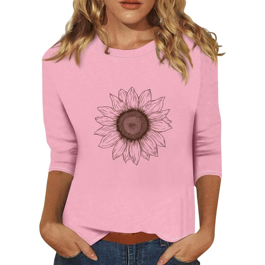 Women's Fashionable Casual Three Quarter Sleeve Printed Collar Pullover Top