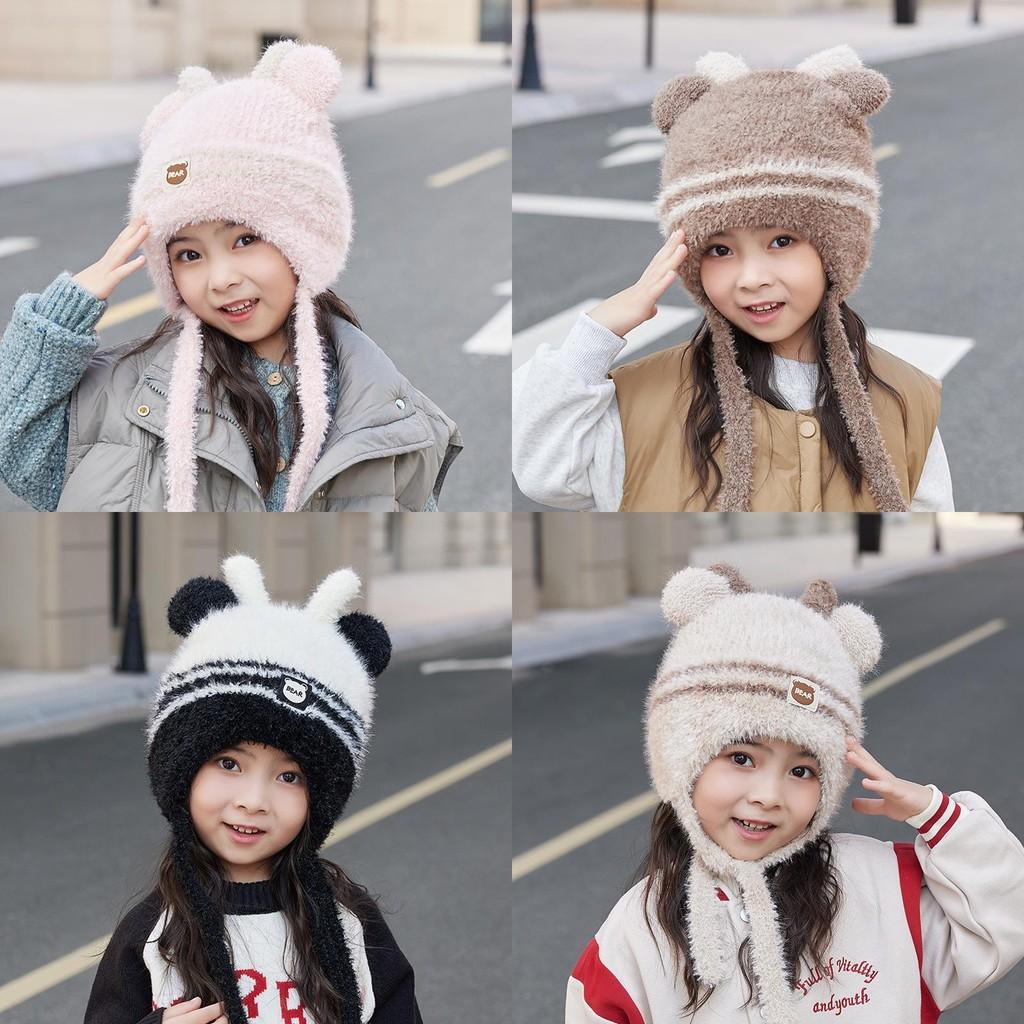 Childrens Knitted Bear Hat With Warmth And Windproof Features For Winter Outdoor Play