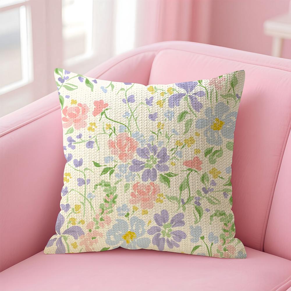 Floral Pattern Cute Cushion Cover Natural Linen Pillow Case DoubleSided Print Decorative Sofa Pillowcase Home Decor Gift