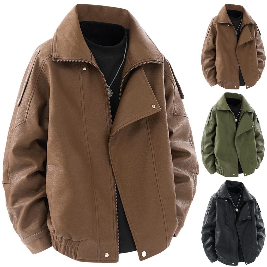 Men's Spring And Fall Stand Collar Long Sleeve Cardigan Jacket Men's Casual Fashion Coat Tops