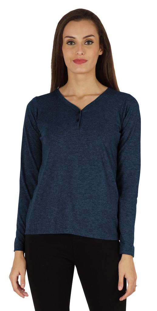 Inkmeso Solid Button Henley T-shirt For Women  S Casual Basic  Long Sleeve  Tee