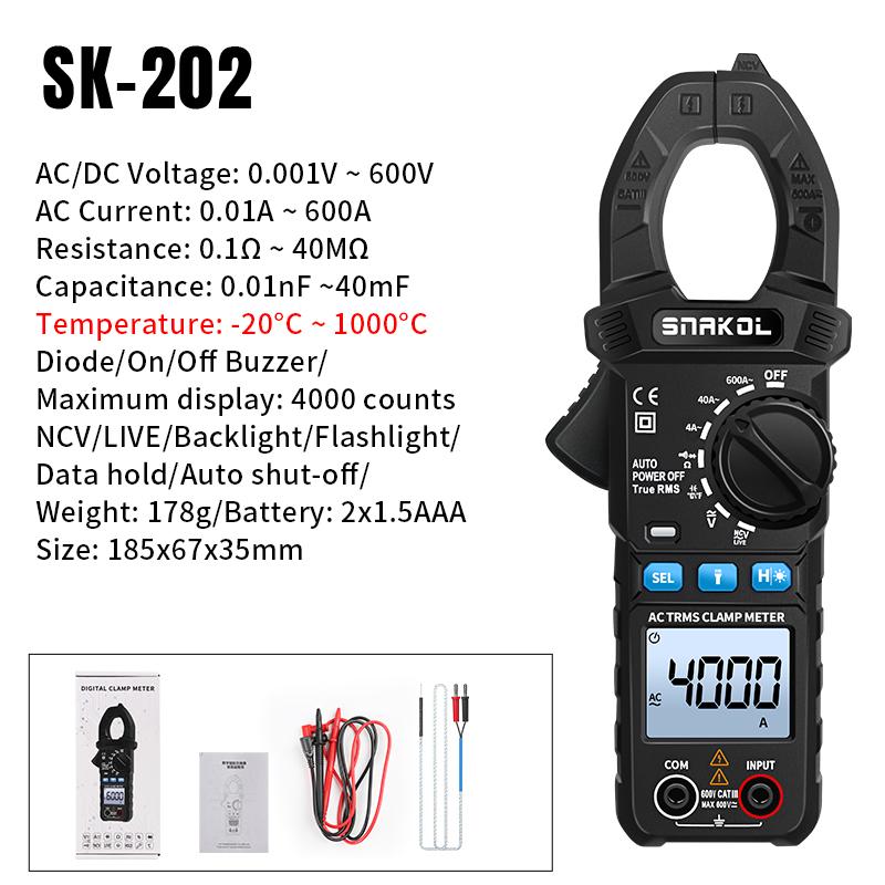 Digital Clamp Multimeter SNAKOL 600A AC/DC Current Voltage Meter Diode NCV Voltage Detection Professional Electrician Tools