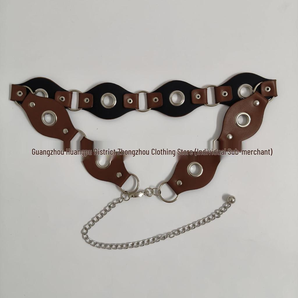 Women's Retro Western Cowboy Style Rivet Belt with Vintage Metal Buckle - Coffee.