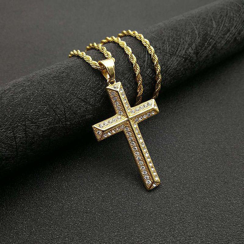 High Quality Womens Cross Necklace 316L Stainless Steel 60CM Chain Pendant Cross Gold Color Mens Necklace for Best Gift 60cm