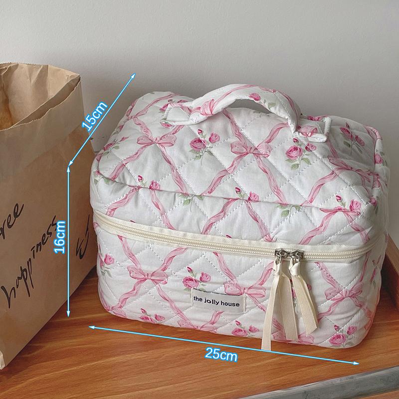 Cute Bow Flower Make-Up Bag Portable Large Capacity Travel Cosmetic Bag Multi-Functional Wash Collection Bag Gifts