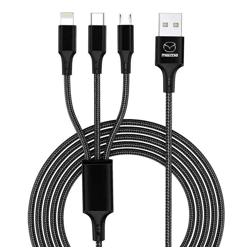 

2025 Горячая Автомобильная Электроника 3 в 1 Type C Lightning Micro USB Кабель Быстрой Зарядки Логотип для Mazda 2 3 4 5 6 323 CX6 ATENZA Axela C чёрный