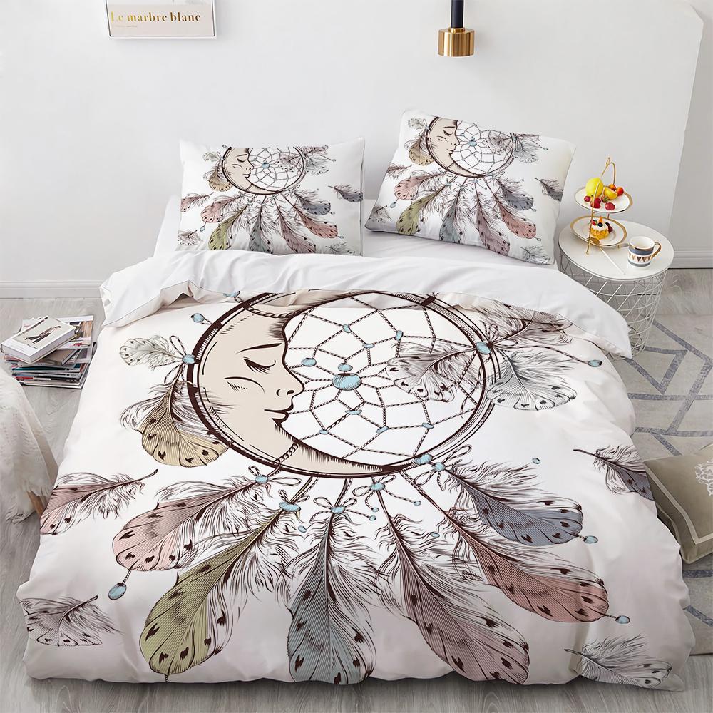 Dream Catcher Duvet Cover Set Colourful Feather Red Flower Romantic Theme Comforter Cover King Full Size for Kid with Pillowcase