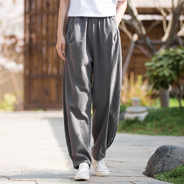 2025 Spring & Summer Loose Fit Ramie-Cotton Women's Yoga Pants - Sand-Washed Casual Bloomers