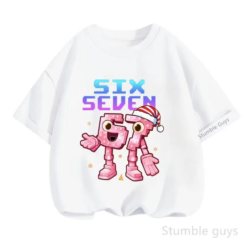 Girls Cute Christmas Cartoon Number 67 Print Short Sleeve TShirt Breathable Cotton Perfect for Holiday Daily Weartk0044 100