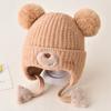 Baby Wool Hat For Boy Girls Cute Bear Ear Protection Hat Children Winter Thickened Warm Knitted Korean Cute Pompom Baby Hat