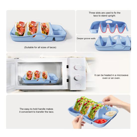 Silicone Taco Tray Burrito Serving Dish with Handles Dividers Heat Resistant Non-Slip Base Dishwasher Safe Tortilla Rack