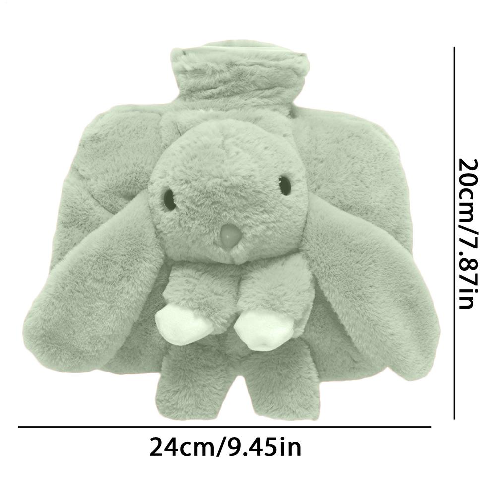 Hot Water Bottle With Cover Water-filled Hot Water Bottle Plush Bunny Cover 1500ml Removable Feet Warmer For Kids Wide-Mouth зелёный