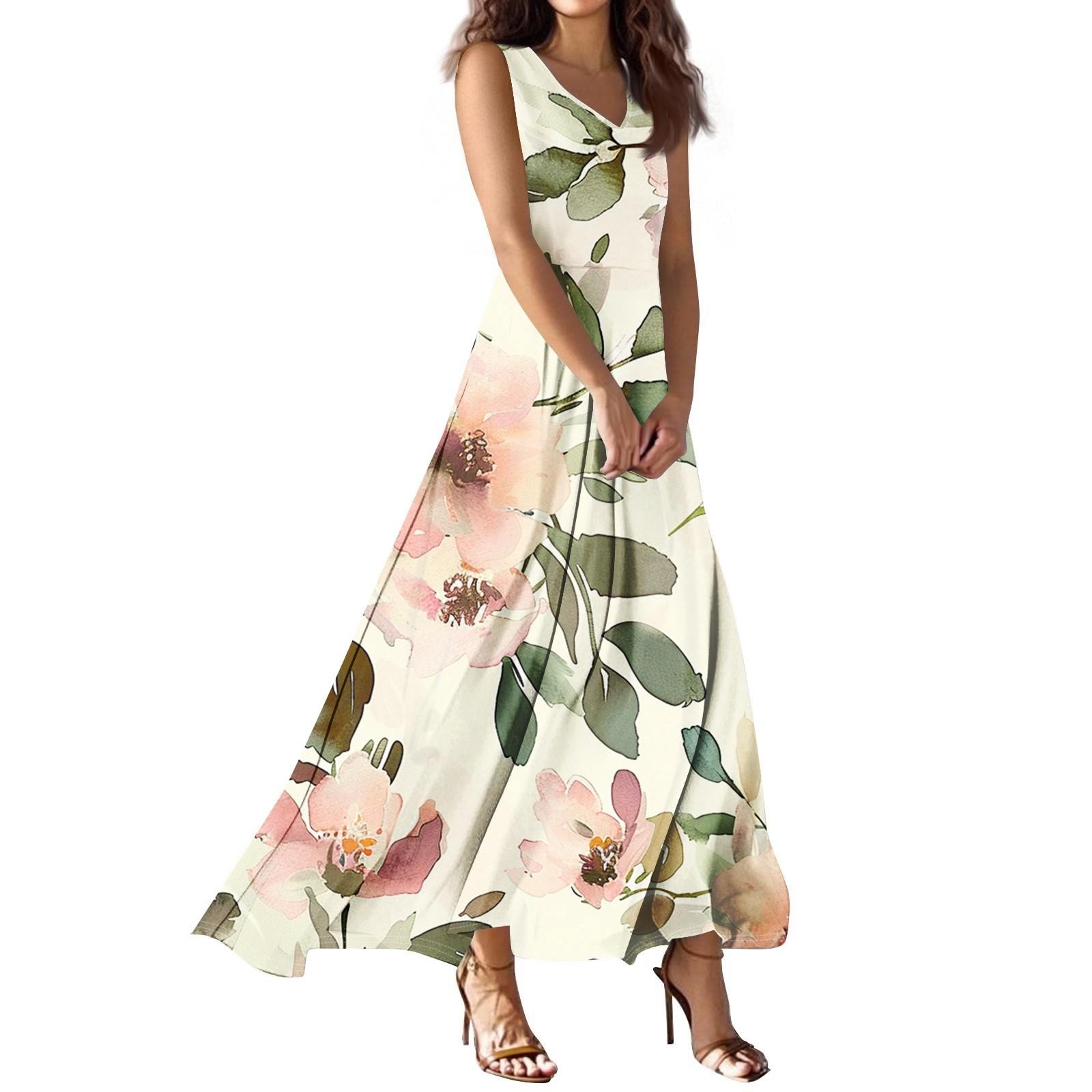 

Женское летнее повседневное модное платье с принтом, платье без рукавов с V-образным вырезом XL жёлтый