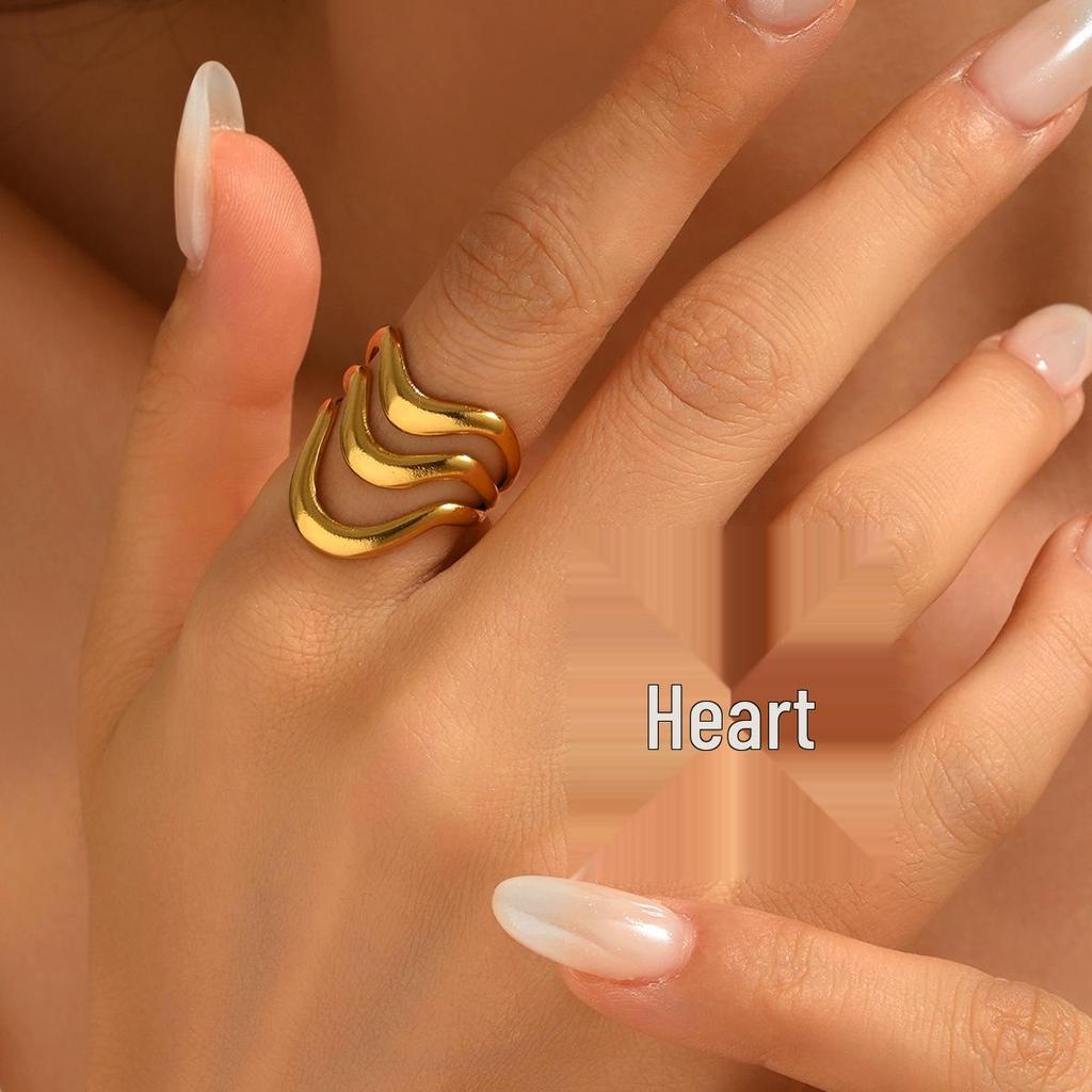 Cross-Border Ins Style Geometric Thick-Lined Stainless Steel Wide Band Ring for Women