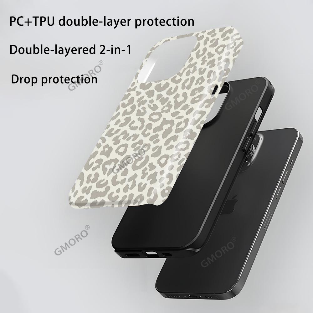 Light gray leopard print mobile phone case iPhone16 2-in-1 film mobile phone case Magnetic suction Apple 17promax matte case