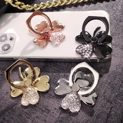 Vierblättriges Kleeblatt Telefon Fingerring Halter Für iPhone Redmi Samsung Kristall Metall Griff Drehung Handy Ständer Halterung