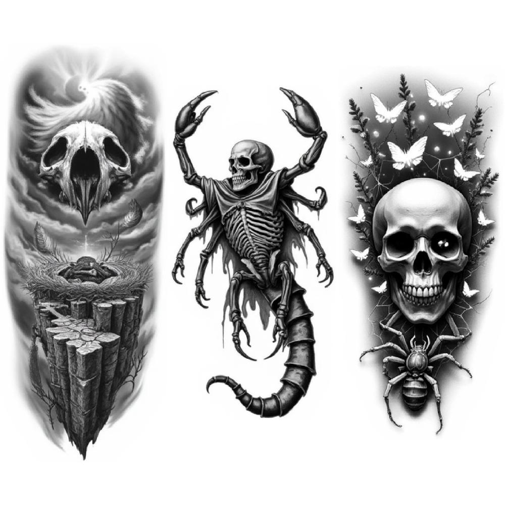 3pcs Temporary Tattoo Roses Black And Grey Realism Spider Butterflies Waterproof Long-lasting Body Stickers Thorns For