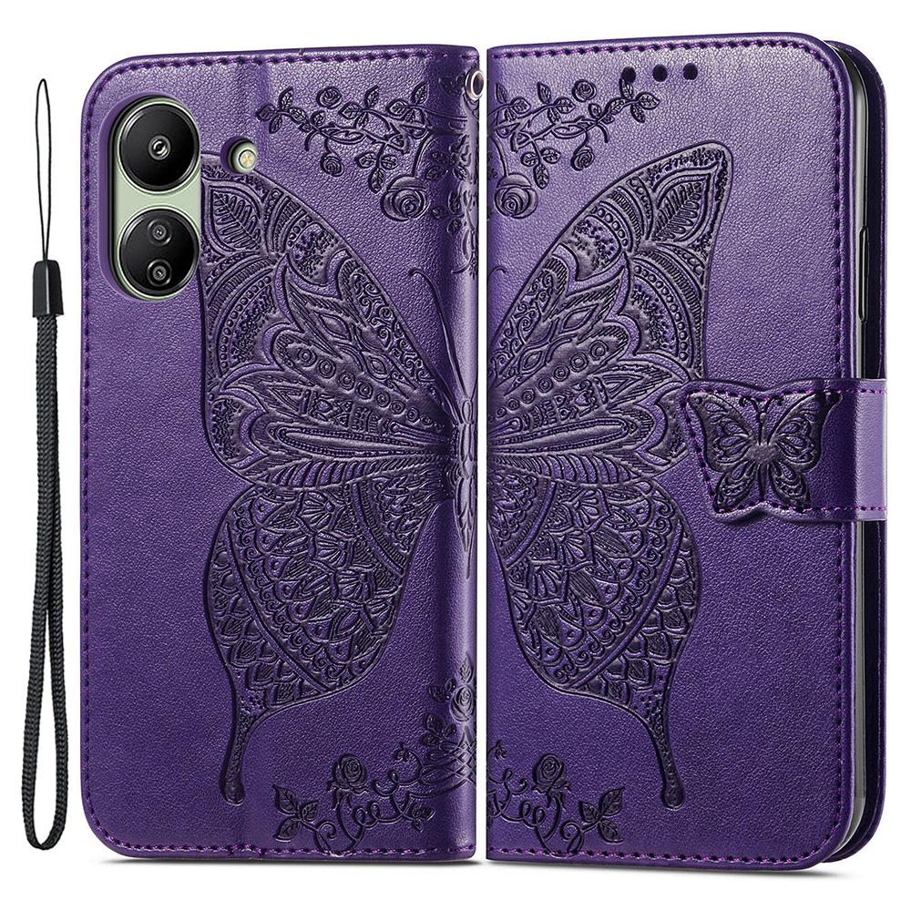 

Wallet Case for Xiaomi Redmi 13C 4G/13C 5G/13R 5G/Poco M6 5G/Poco C65 4G Butterfly Pattern PU Leather Folio Phone Cover Dark Purple