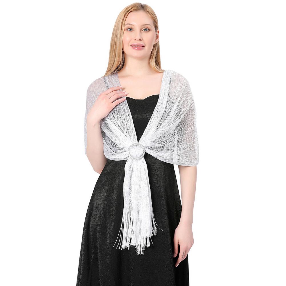 Women Universal Elegant Lurex Evening Shawl Bride Bridesmaid Wedding Party Formal Dress Accessory Tassels Soft Lightweight Shawl