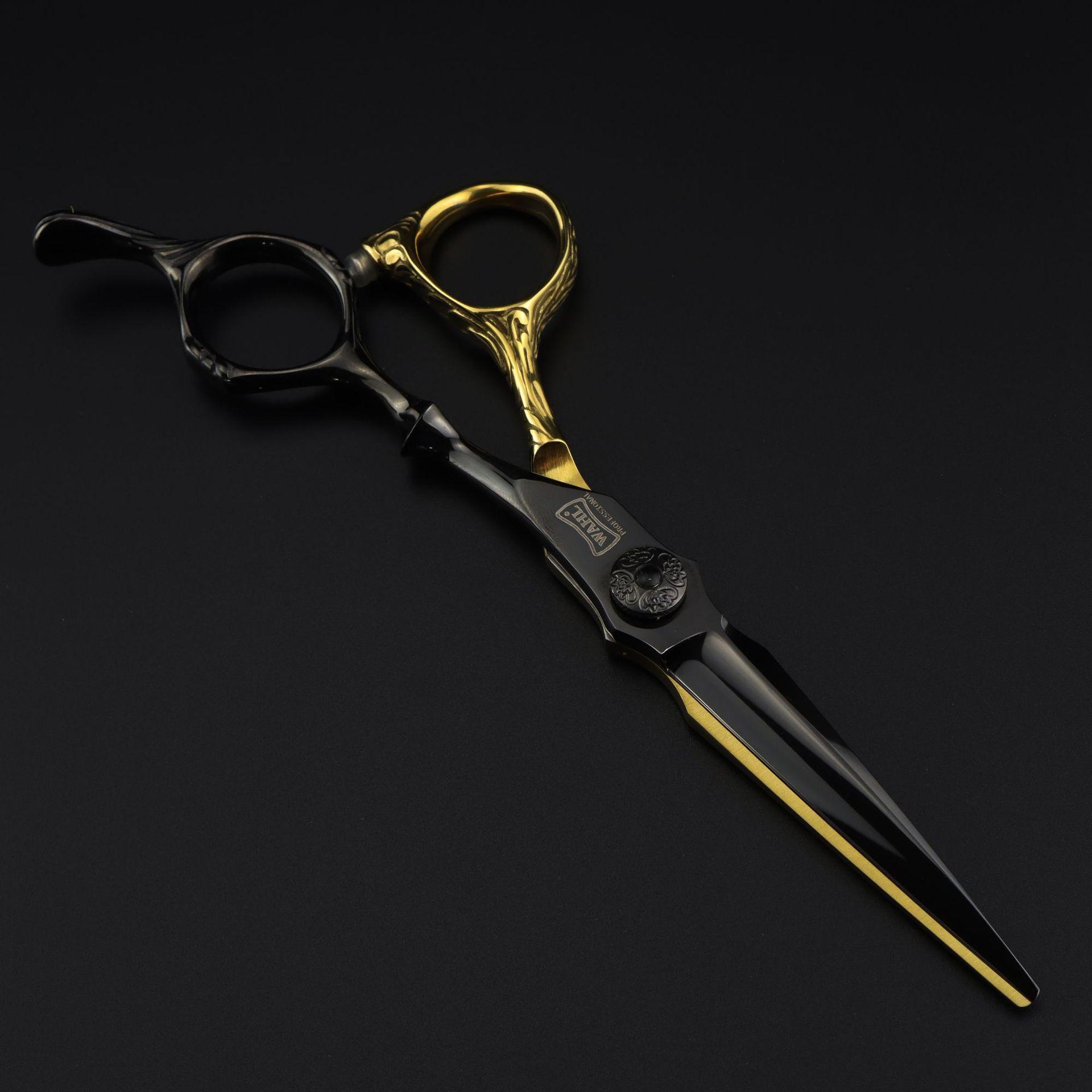 6.0 Inch Zb-12 Black And Gold Large Wood Grain Waldorf, Bright Flat Cut Tooth Cut Hair Cut Hair Cut Zb-12 flat scissors