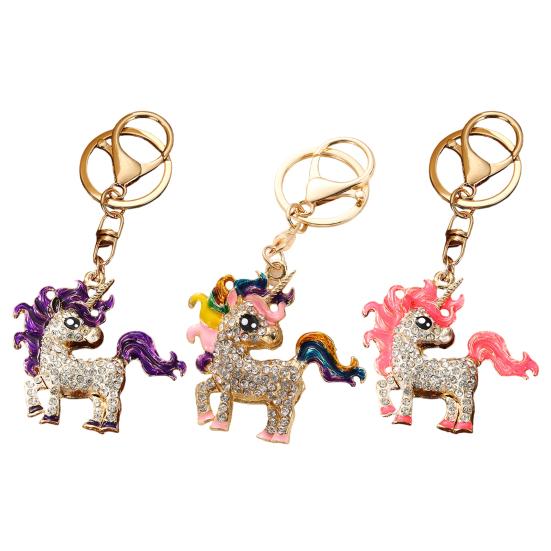 Schlüsselanhänger Anhänger Funkelnde Strasssteine Eingelegt Einhorn Form Schlüsselanhänger mit Metallschnalle Karabinerhaken Tasche Anhänger Geschenk
