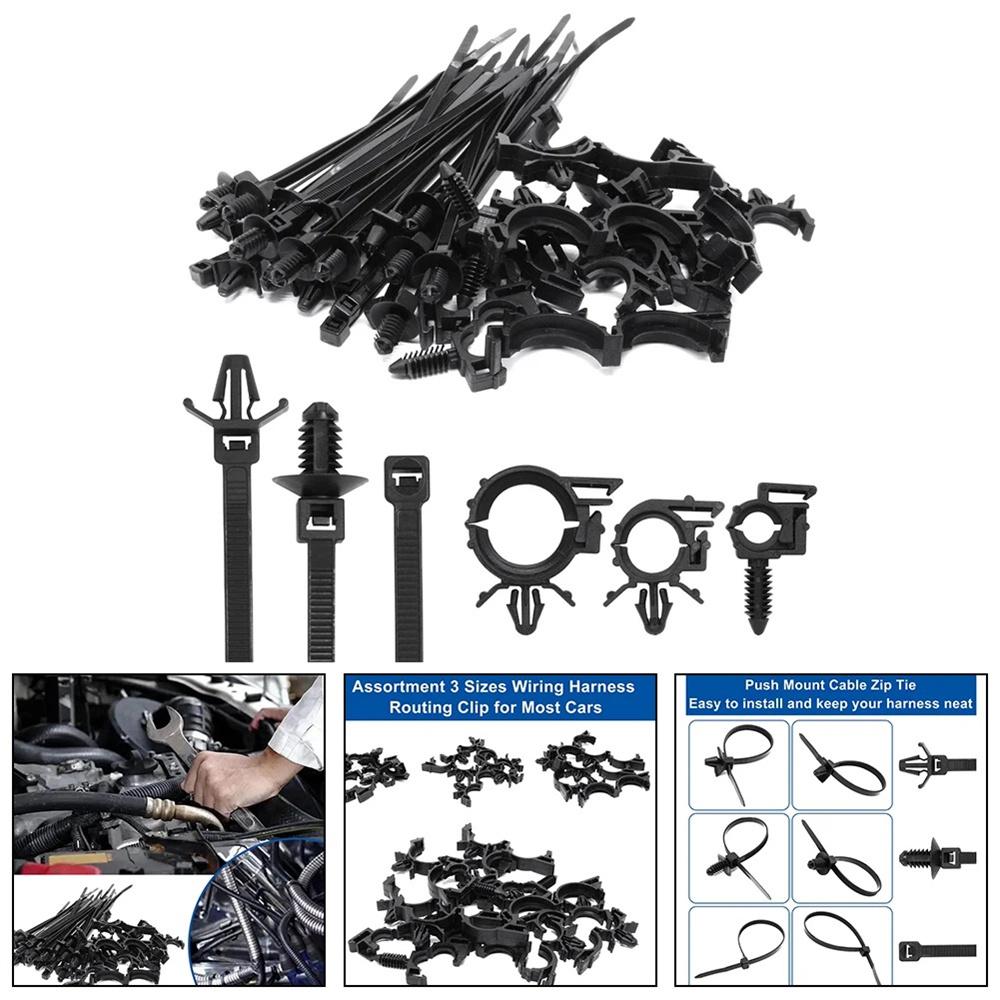 45Pcs Cable Tie Wrap Fixed Fastener Clips Car Wire Hose Fastening Zip Strap Kit