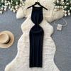 Sleeveless knitted temperament dress women's summer high waist slim figure A-shaped skirt commuter versatile vest skirt