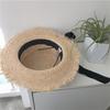 Broken edge bow strap straw hat children raffia flat top fresh seaside sunshade sun protection beach hat
