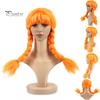 Orange Braid Wig Women Double Wig, Heat Resistant with Bangs, Bangs Fluffy Synthetic for Cosplay Stage Performance Costume Party Realistic