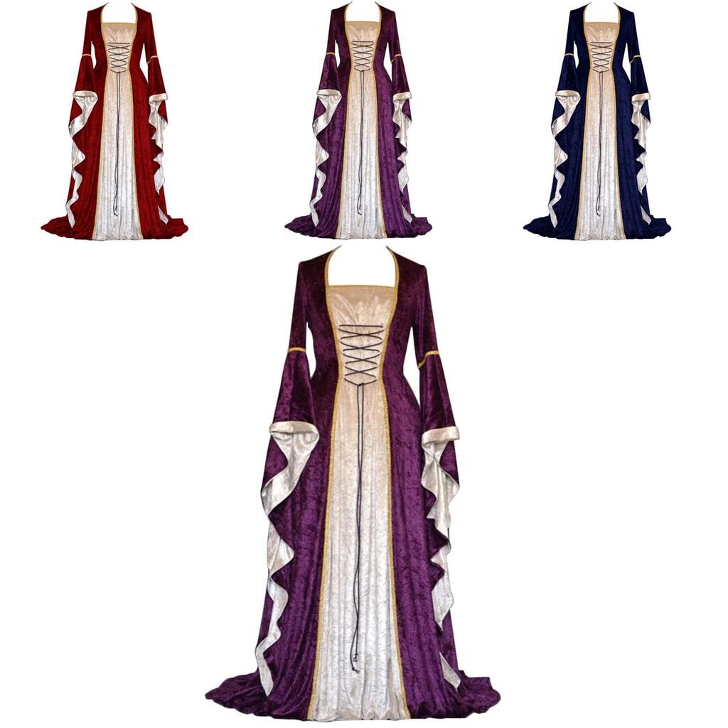 Sophisticated Long Sleeve Renaissance Dress For Cosplay And Historical Reenactments