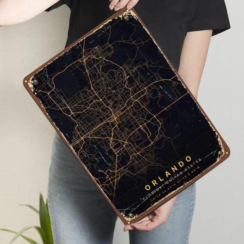 

Orlando Florida USA Poster Map Metal Sign Retro Custom Tin Plaques for Wall Art Decoration Coffee Bar Accessories Man Cave Decor 7.9x11.8In(20x30cm)