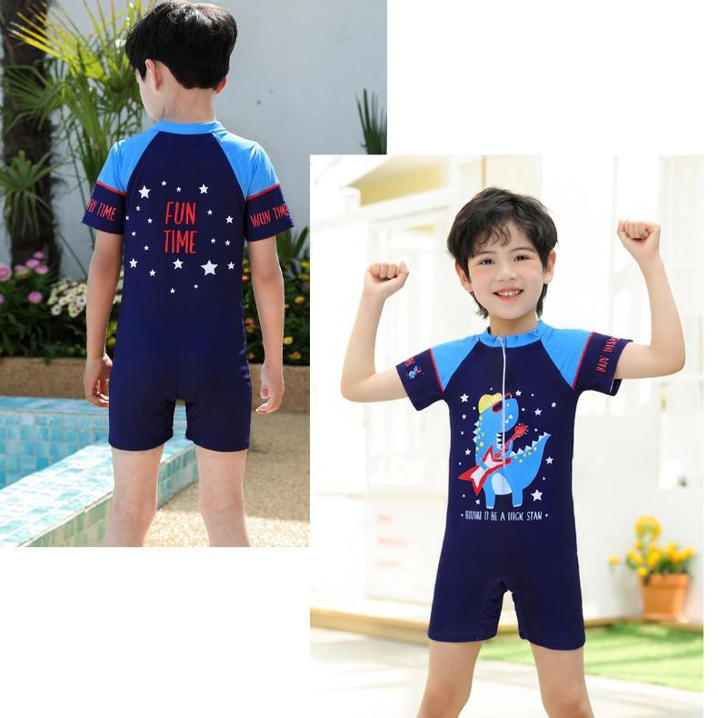 New Boys' One-Piece Cartoon Swimsuit: Cute, Quick-Drying Sun Protection for Toddlers to Big Kids