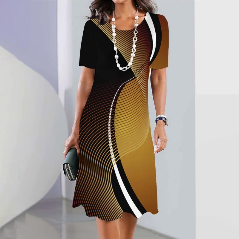 New Women's Dresses Striped Printed Summer Elegant Dress Feamle Short Sleeve Dresses Fashion Oversized Clothes