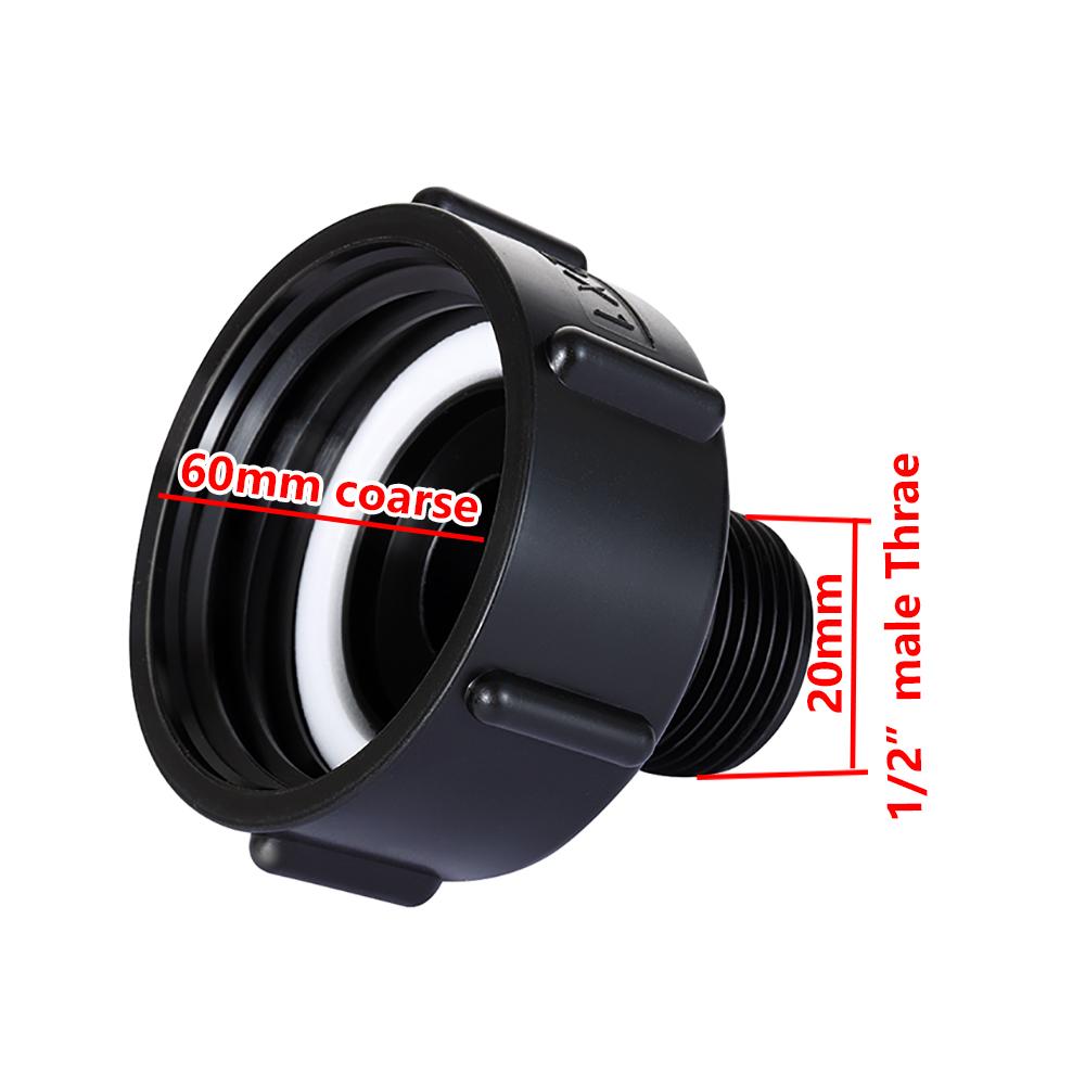 

60mm Coarse Female to 1/2 3/4“ 1 European Fine Male Thread Connector IBC Ton Barrels Rainwater Tank Drainage Outlet Adapter