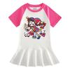 2026 Summer Korean Style Short Sleeve Cartoon Girls' Dress with Pleated Skirt