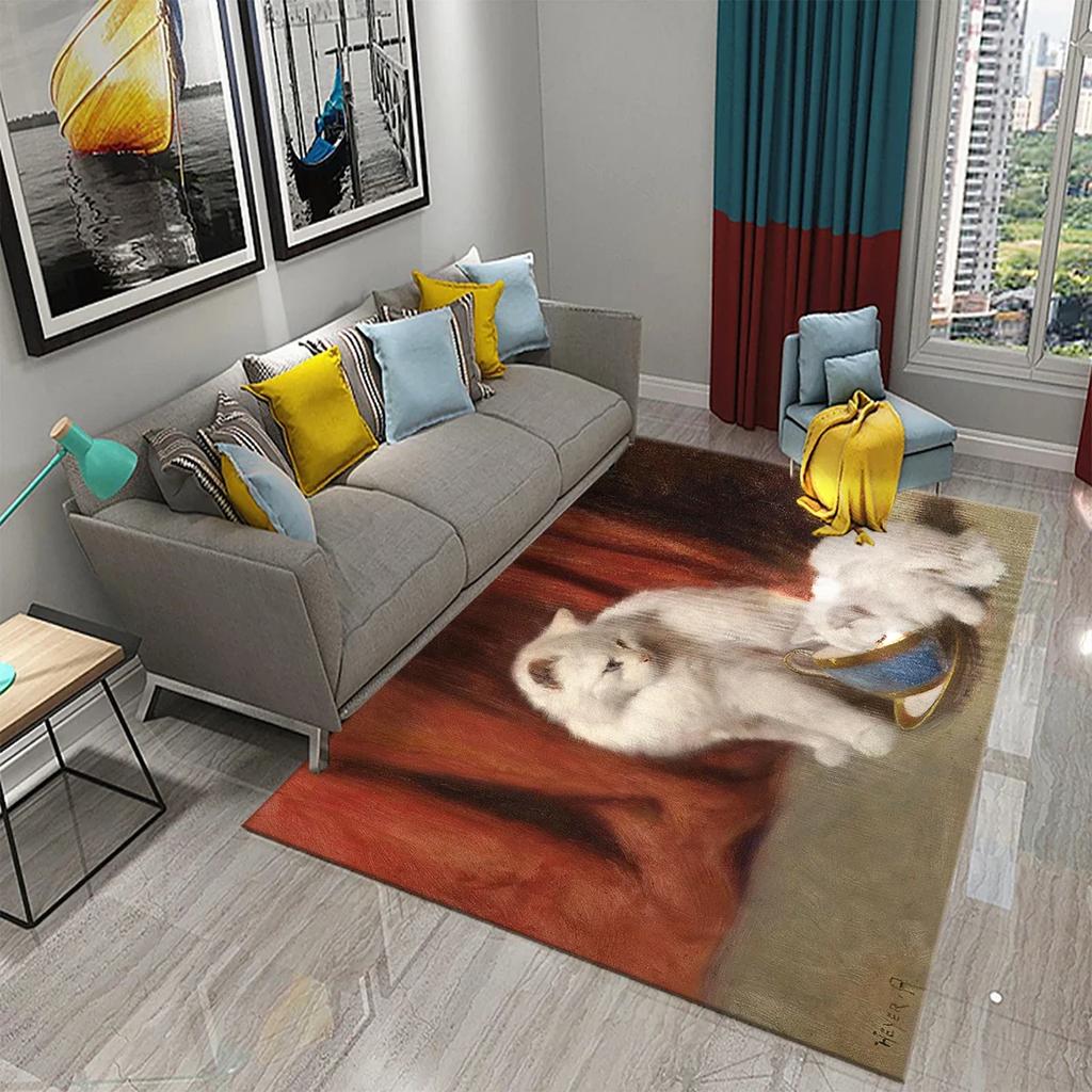 Cute Cat Oil Painting Carpet Bathroom Modern Non-slip Door Mat Kitchen Home Living Room Bedroom Funny Kitty Decor Floor Area Mat