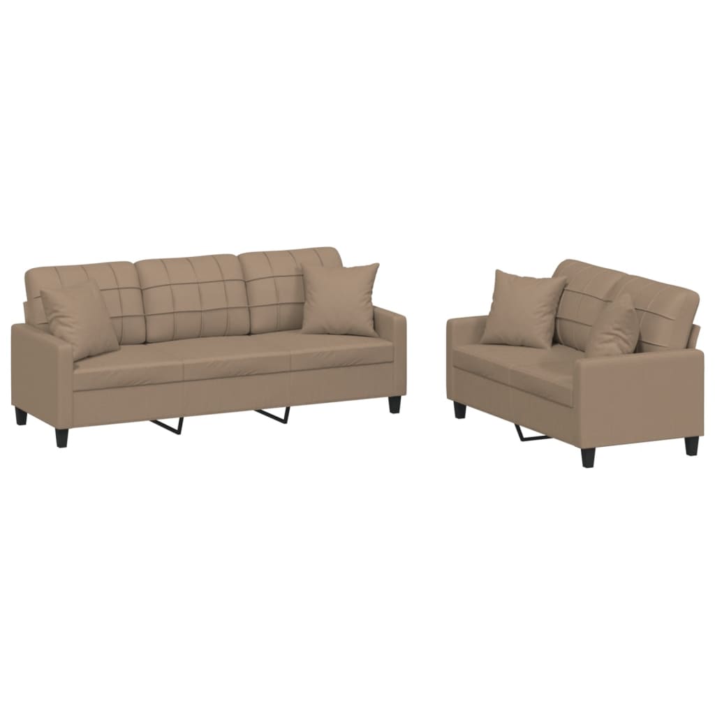 2 Piece Sofa Set with Cushions Cappuccino Brown Faux Leather
