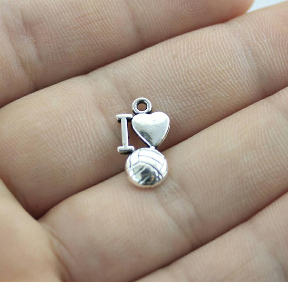 20pcs Charms I Love Sports Antique Silver Color Sport Charm Golf Basketball Baseball Football Volleyball Softball Gym Cheer