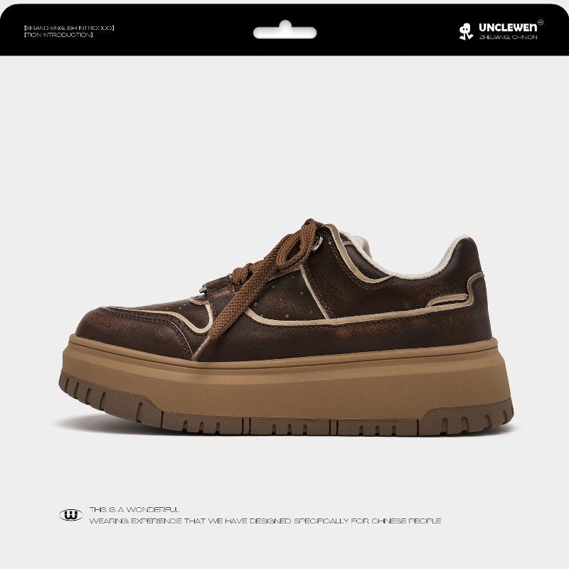 Leather casual skateboard white shoes thick sole heightening soft cowhide breathable bread muffin board shoes women's