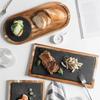 Prato de Lanche de Madeira Maciça Bandeja de Madeira Estilo Ocidental Cozinha Japonesa Prato de Pão de Ardósia Preta Prato de Madeira de Acácia