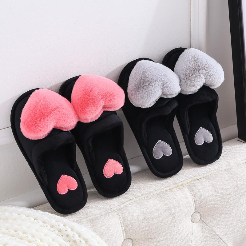 Women's Warm Non-Slip Cartoon Peach Heart Slippers for Autumn & Winter