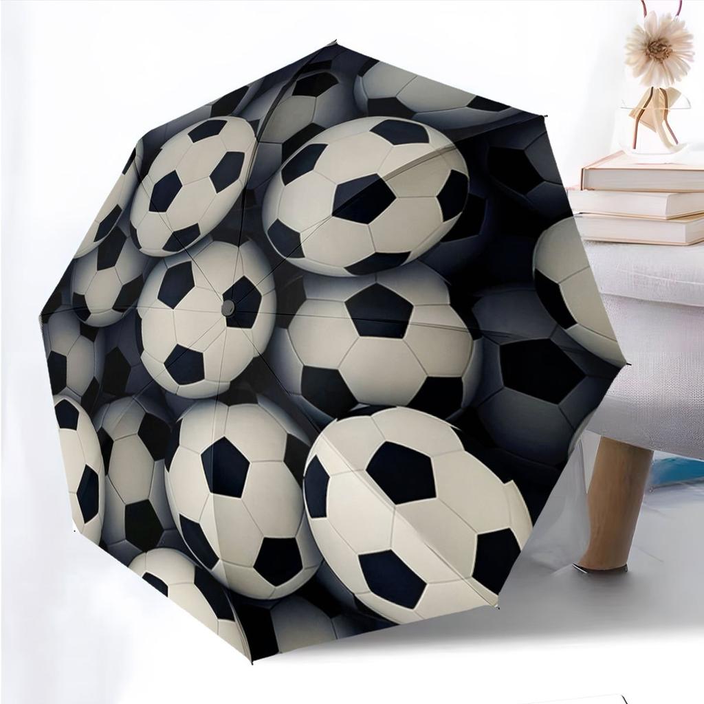 Automatic Soccer Design Umbrella - 8-Rib Windproof Open/Close, Portable Collapsible & Adult Soccer Fan Umbrella, Ideal Gift,,
