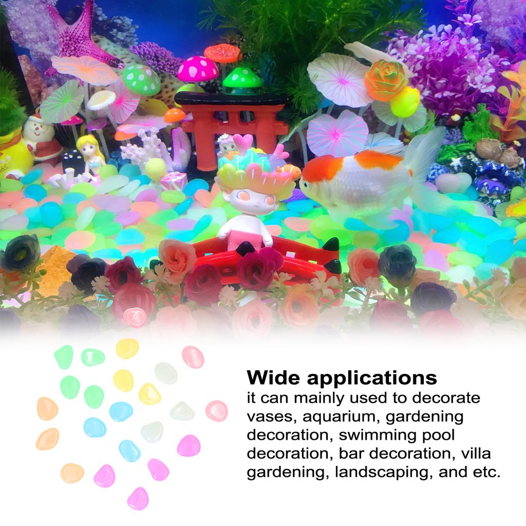 500pcs Artificial Fluorite Garden Pebbles for Walkways Aquarium Decor Plants Self Luminous Stones Glow in the Dark
