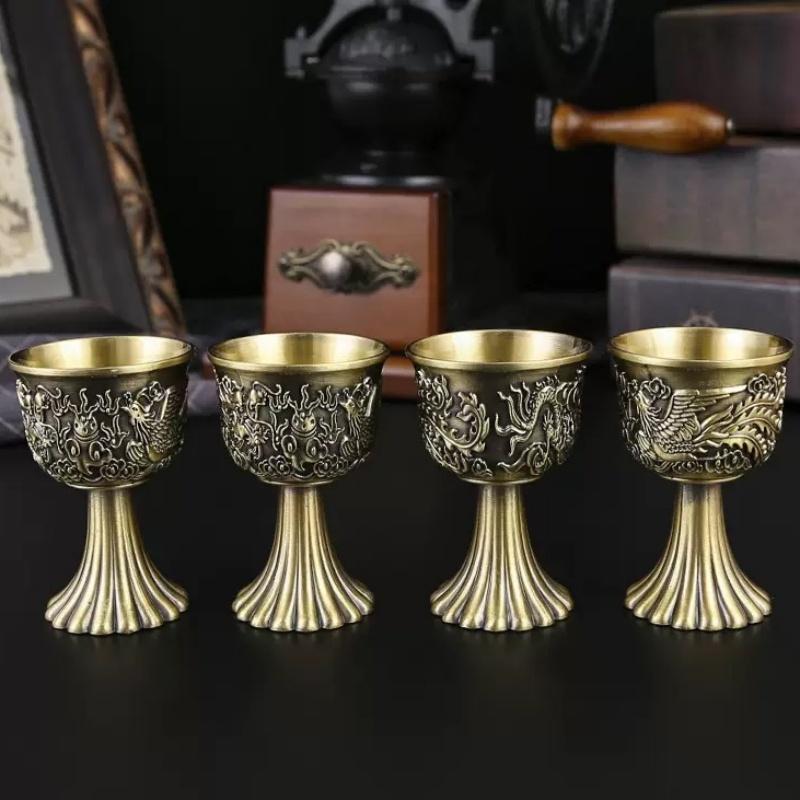 European Wine Set, Alloy Home Wine Pot Wine Glass Set, Golden Vintage Wine Glass, Wine Pot Home Living Room Decoration,24cm,1Set
