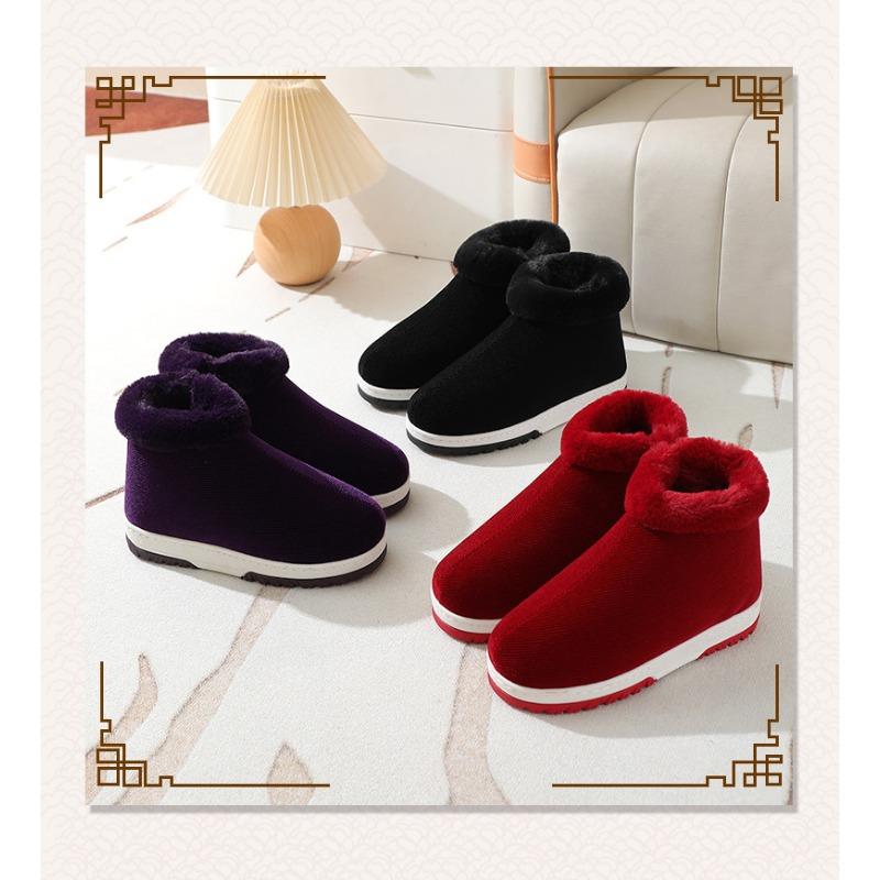 Женские зимние тапочки из хлопка на толстой подошве с каблуком-мешком — фото 10