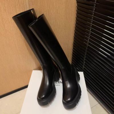 Cowhide Version! Versatile New Sw Thick Heel Thick Bottom Side Zipper Medium and High Boots Women's Knight Boots Long Boots Autumn