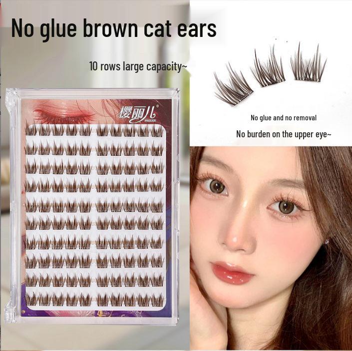 Ying Lier Natural Cluster Fox-Eye Eyelashes - Beginner-Friendly and Glue-Free