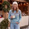 Women's Round Neck Geometric Color Block Loose Fit Pullover Sweater