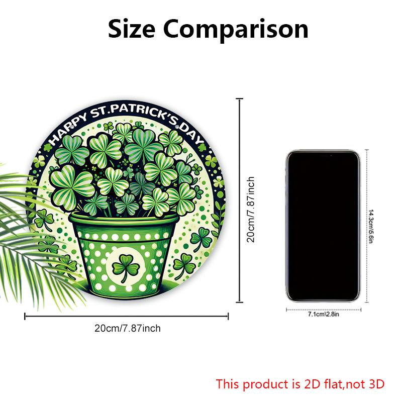 Rustic Wooden Sign with  Shamrock Lucky Clover Pattern, Round Sign for Front Door, Wall Hanging Decor - Ideal St Patricks Day Gift for Family & Friend