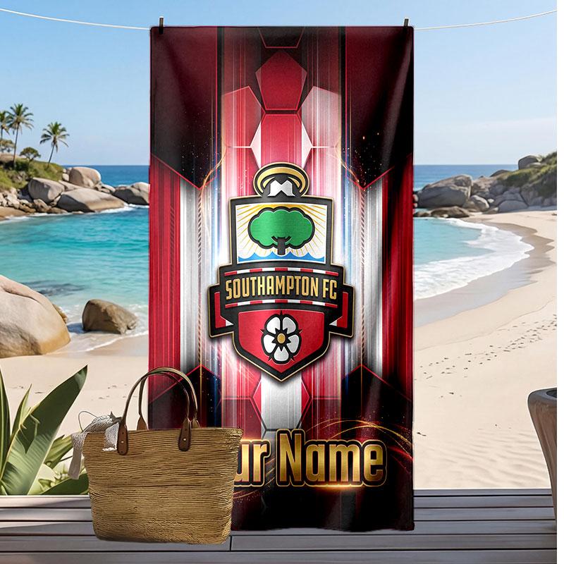 Southampton FC Personalized Printed Beach Towel Soccer Logo Support Custom Name Text Absorbent Towel For Sport Travel Special Gift